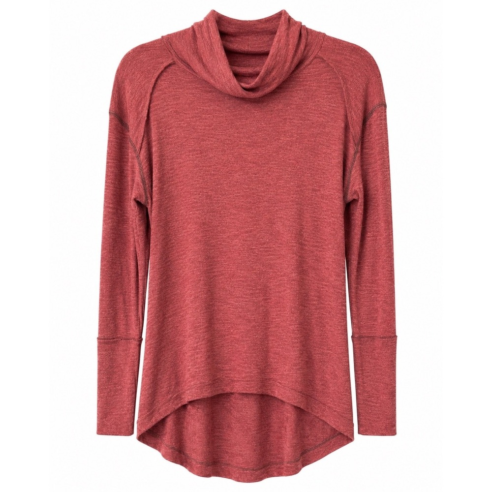 We The Free Cowl Neck Top Women Medium Red Split Back High Low Boho Knit - Picture 2 of 16